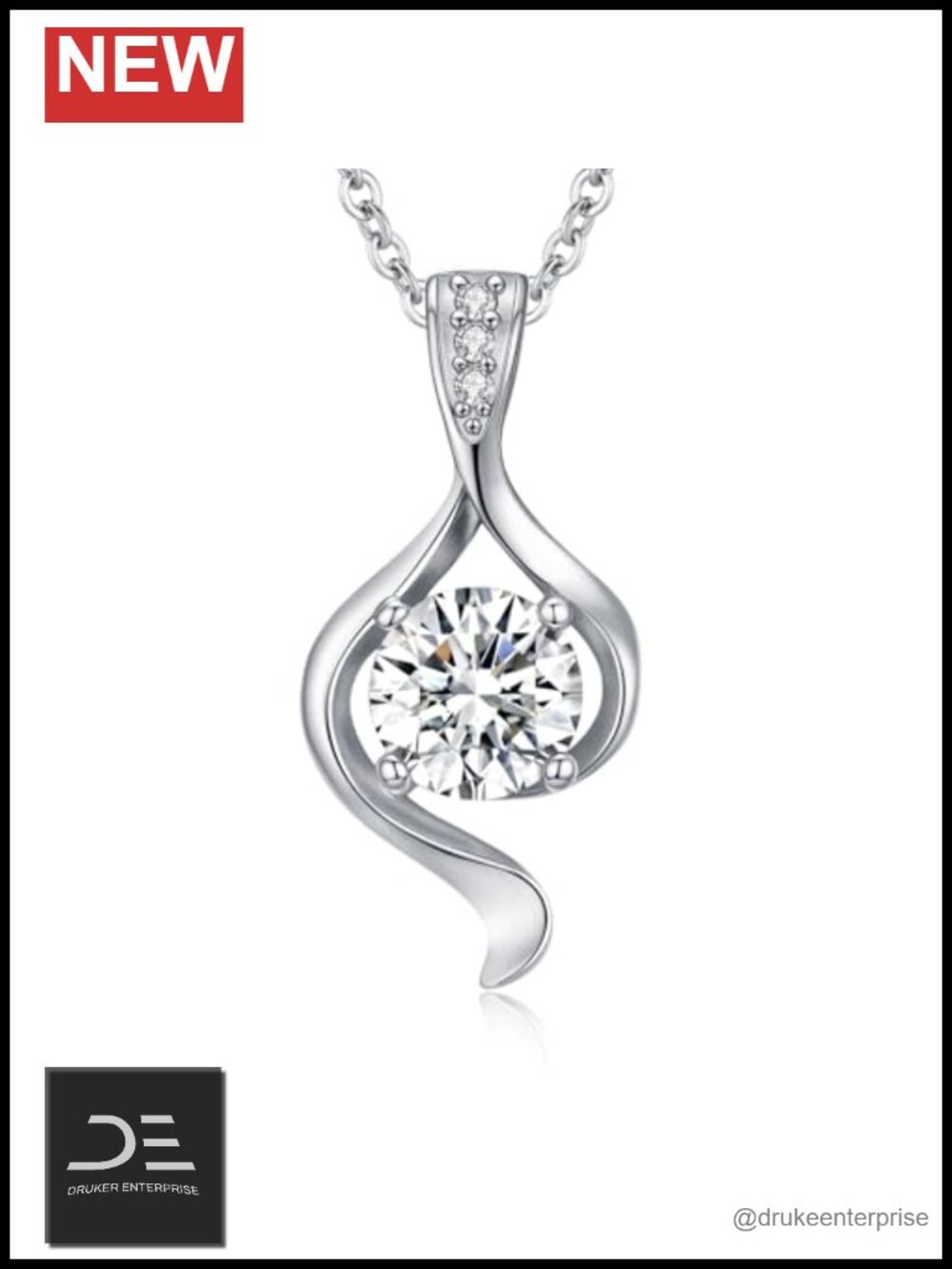 3ct Moissanite Pendant Necklace 925 Sterling Silver 18K White Gold Plated Women